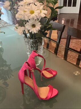Charlotte Russe Hot Pink Satin Ankle-Strap Stiletto Heels